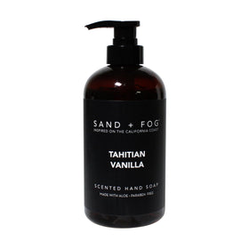 Sand + Fog front label view showing Tahitian Vanilla fragrance and elegant design benefit