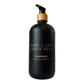 Sand + Fog Teakwood front bottle view showing label and 20 oz size for elegant hand care