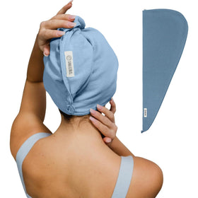 Sand Cloud front flatlay in slate blue showing compact towel benefits