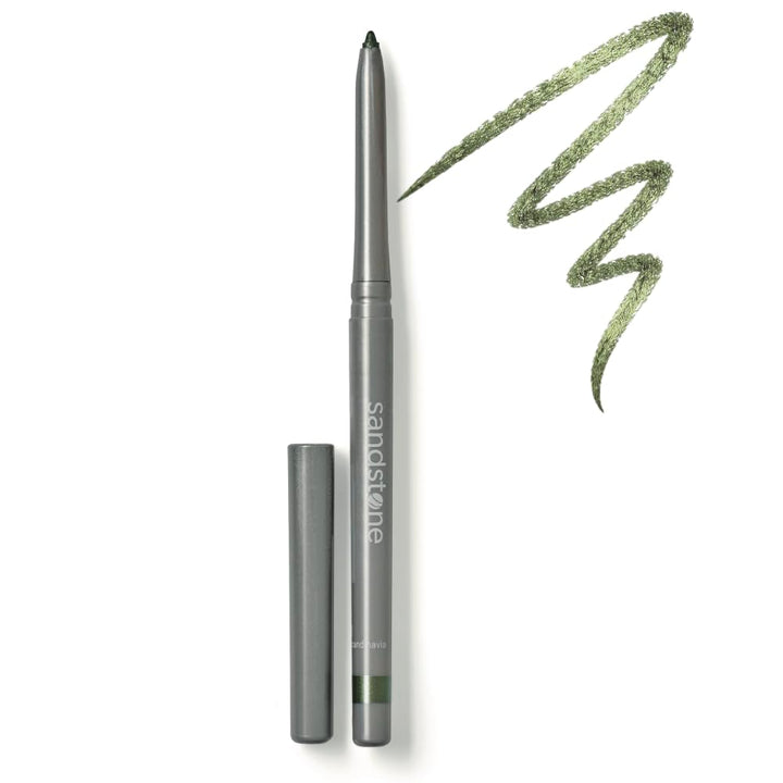 Sandstone Scandinavia pencil front view showing green metallic color and slim design benefit: clear identification