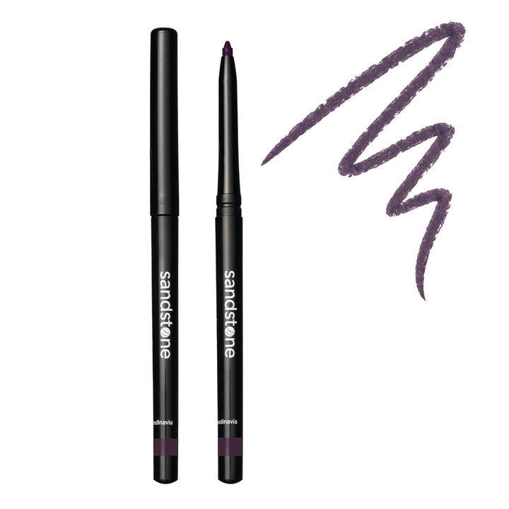Sandstone Scandinavia pencil front packaging showing aubergine shade and benefit