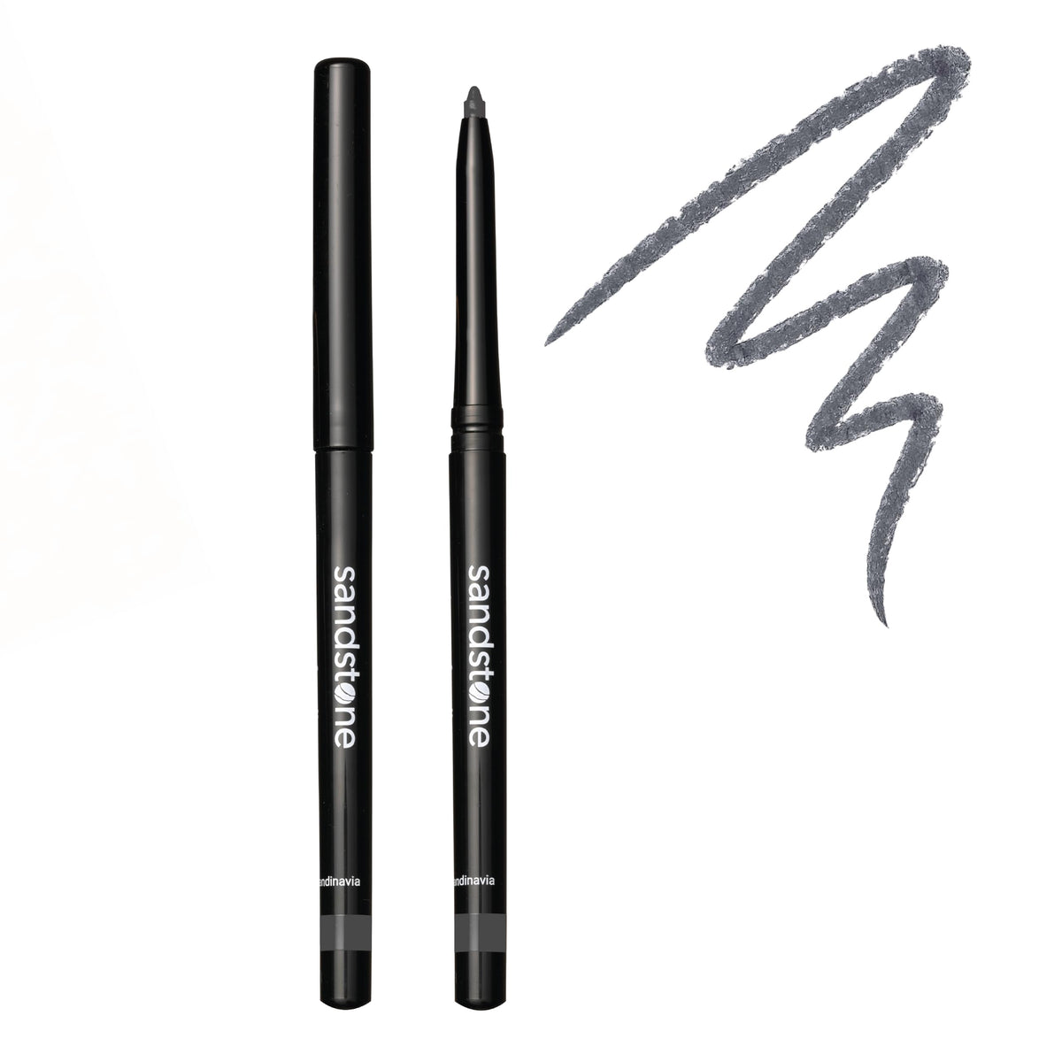 Sandstone Scandinavia eyeliner pencil front packaging showing product benefits