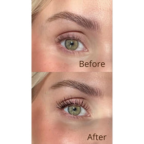 Sandstone Scandinavia on model lashes demonstrating natural length and lift