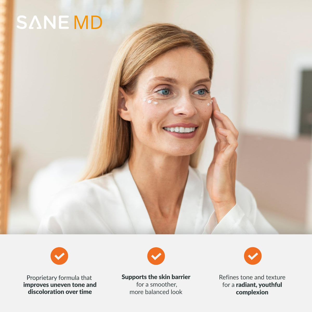 SANE MD PRO60+ ingredient label highlighting niacinamide and arbutin
