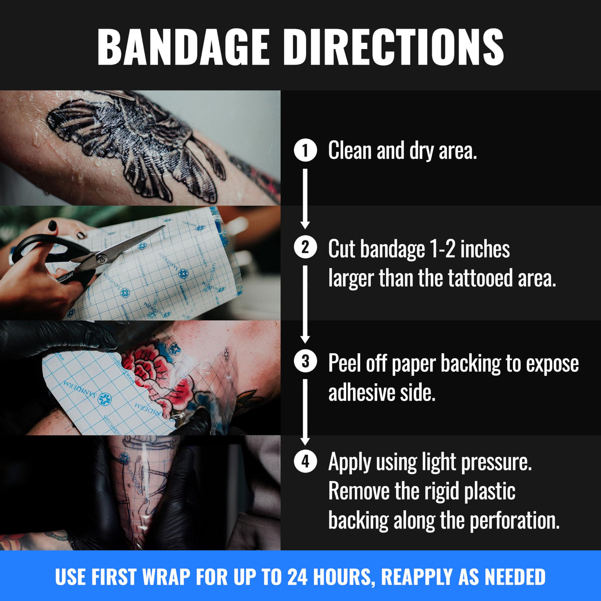 Saniderm applied on forearm protecting fresh tattoo and allowing movement without worry