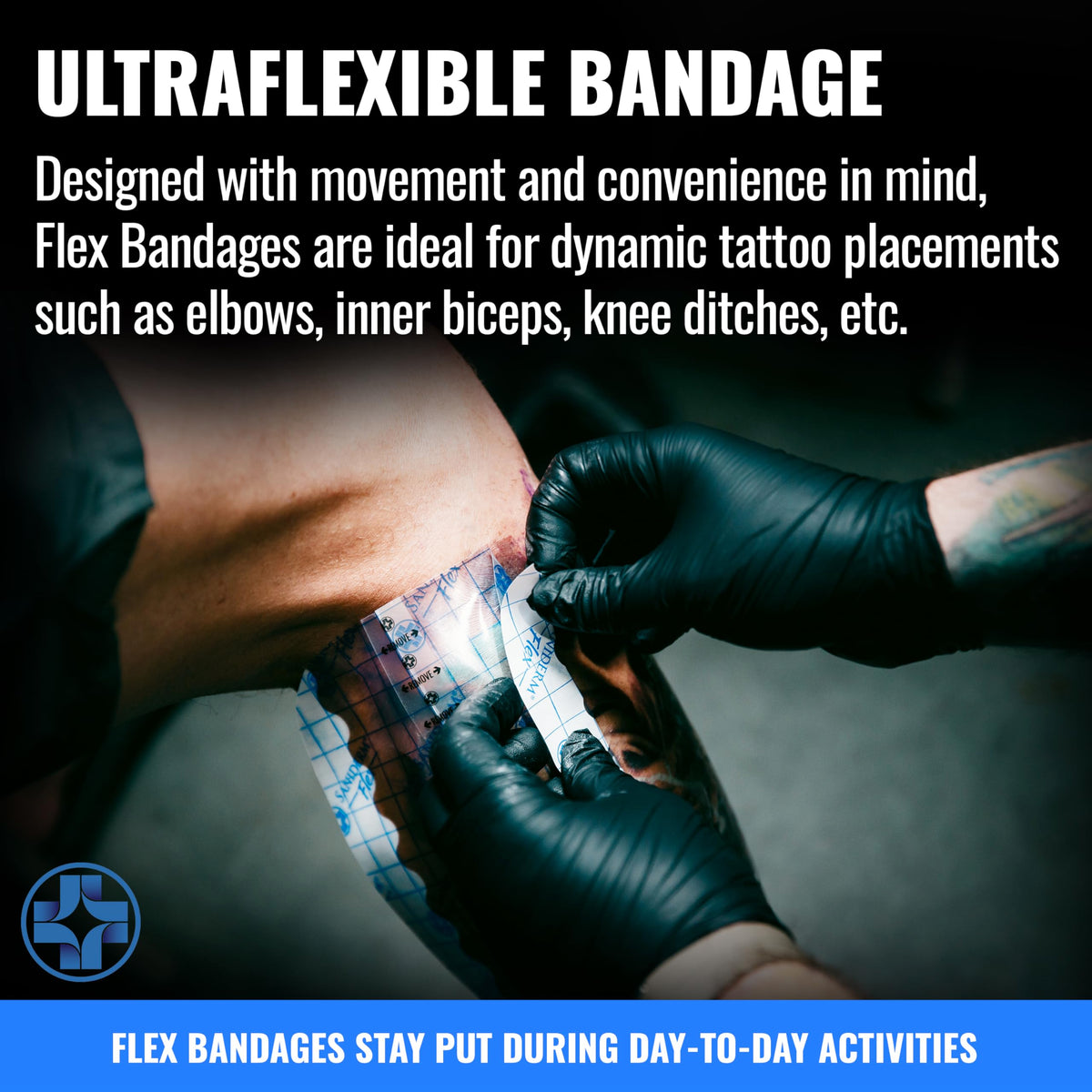 Saniderm flex applied on forearm protecting tattoo and reducing irritation