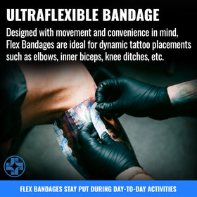 Saniderm flex applied on forearm protecting tattoo and reducing irritation