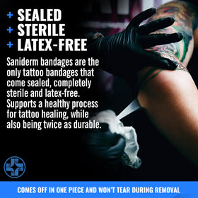 Saniderm Flex matte finish detail reducing glare and preserving tattoo appearance