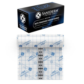 Saniderm flex roll packaging showing brand and compact medium size benefit