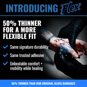 Saniderm Flex roll unwound to show length and customizable coverage benefit