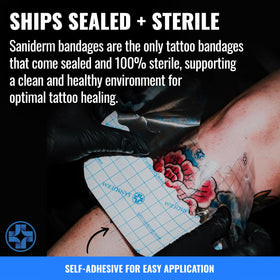 Saniderm applied to forearm demonstrating secure adhesion benefit
