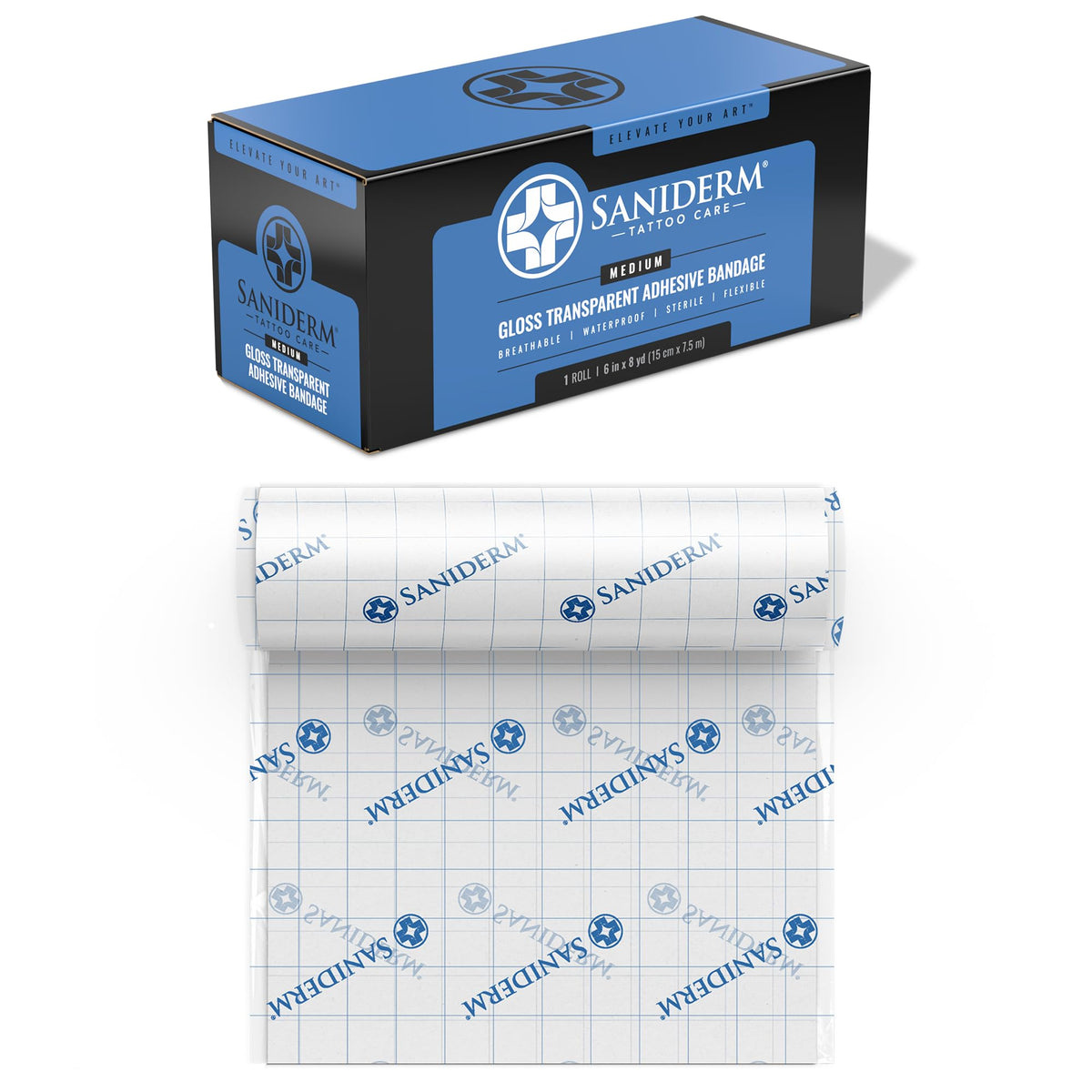 Saniderm roll front packaging showing brand and size for clear identification and convenience
