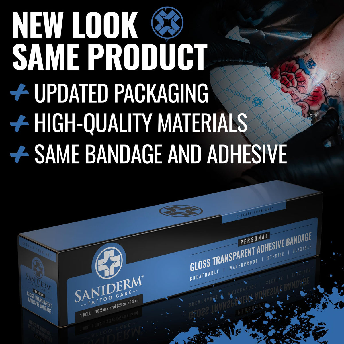 Saniderm film texture close-up highlighting smooth adhesive and hygienic surface