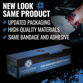 Saniderm large roll unrolled to show continuous length and custom cuts