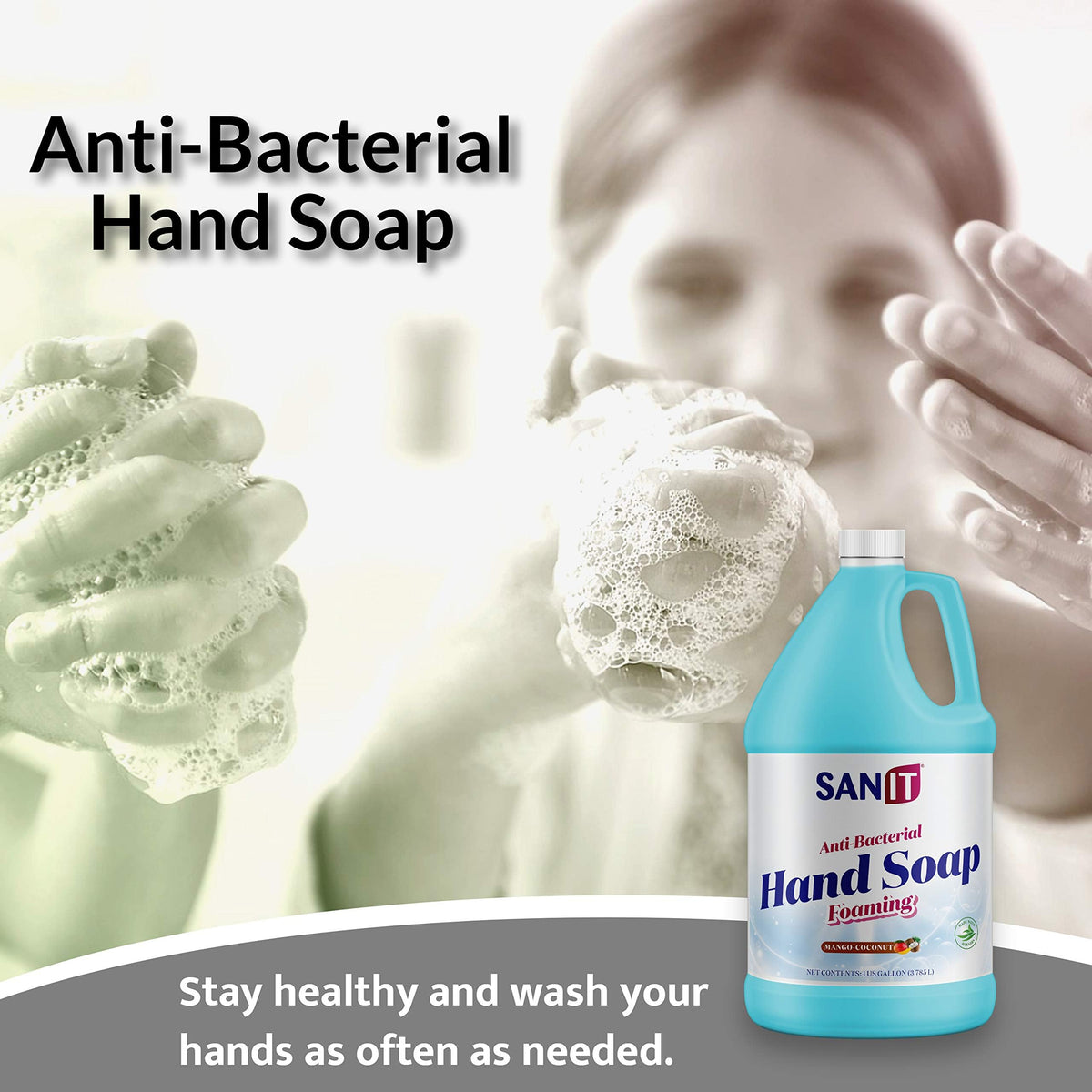 Sanit creamy foam texture on hands demonstrating gentle moisturizing lather
