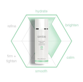Sanitas lemon cream cleanser staged in bathroom for nourishing daily routine
