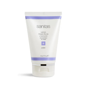 Sanitas lemon cream scrub front packaging shows clean design and product size benefit
