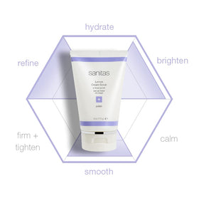Sanitas lemon cream scrub ingredients label highlighting Vitamin C and plant butters benefits