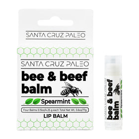 Santa Cruz Paleo front packaging showing four spearmint lip balm sticks and travel convenience