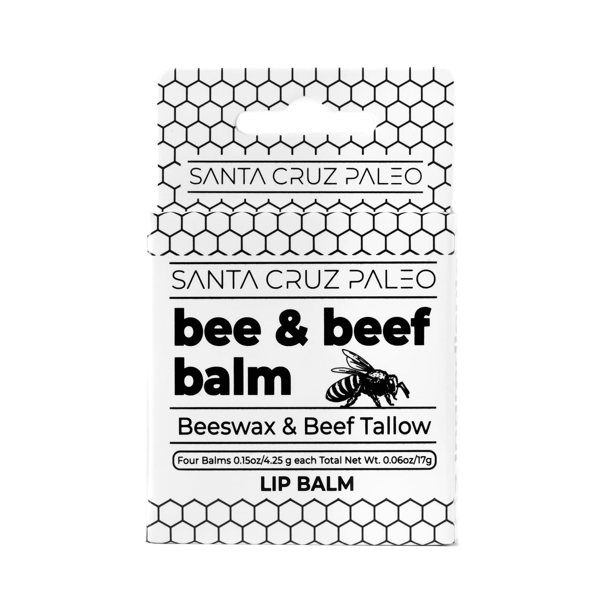 Santa Cruz Paleo front packaging showing clean paleo lip balm benefits