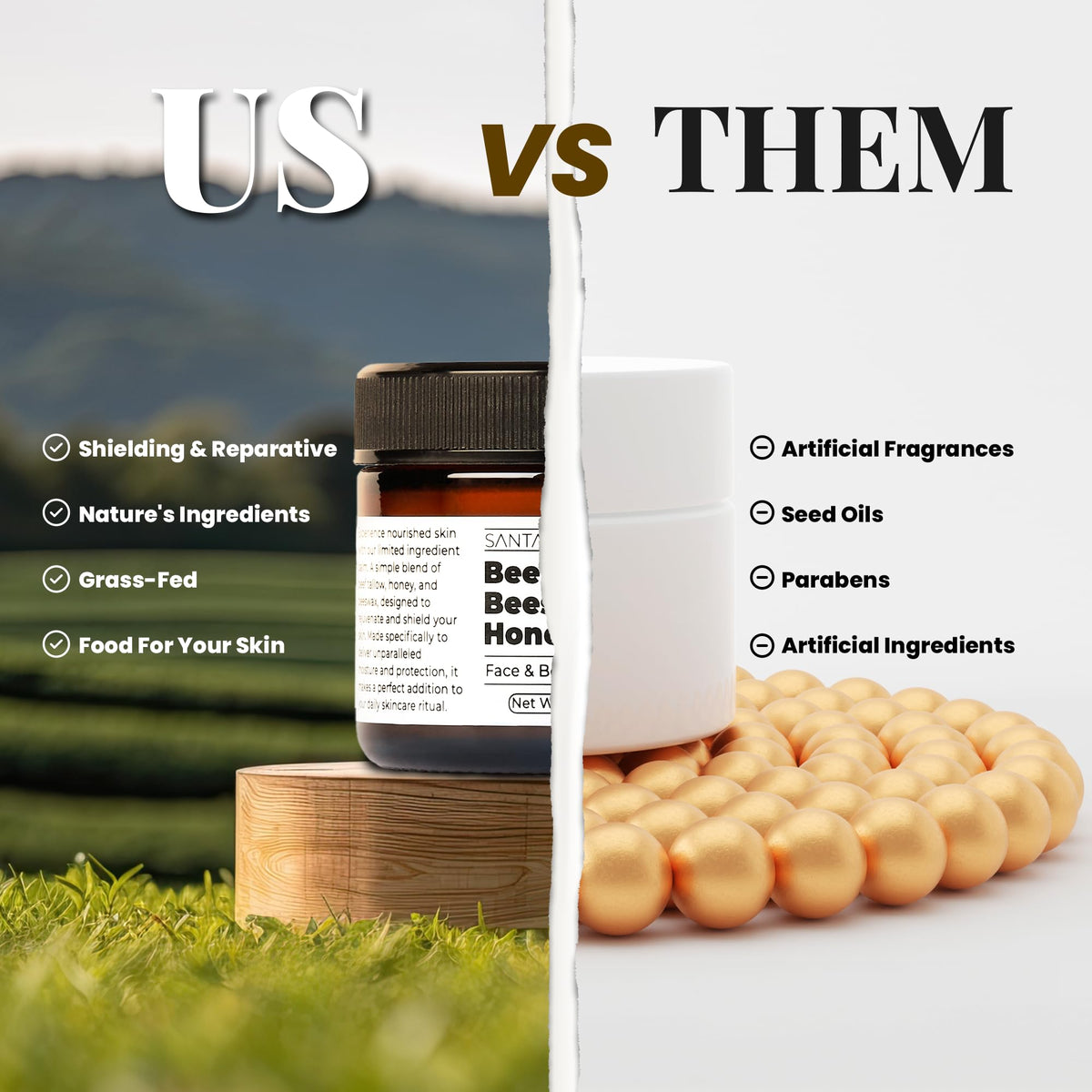 Santa Cruz Paleo ingredients display of honey beeswax and grass-fed tallow
