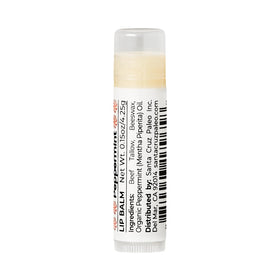 Santa Cruz Paleo balm beside beeswax pellets and peppermint leaf, natural source visualization
