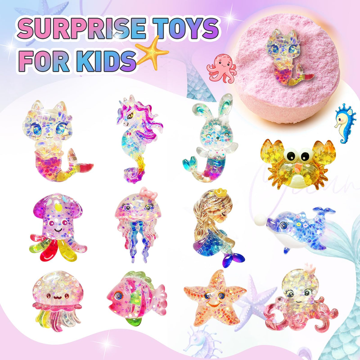 Santrela fizzy bath action with colorful water showing playful fizz and glitter benefits
