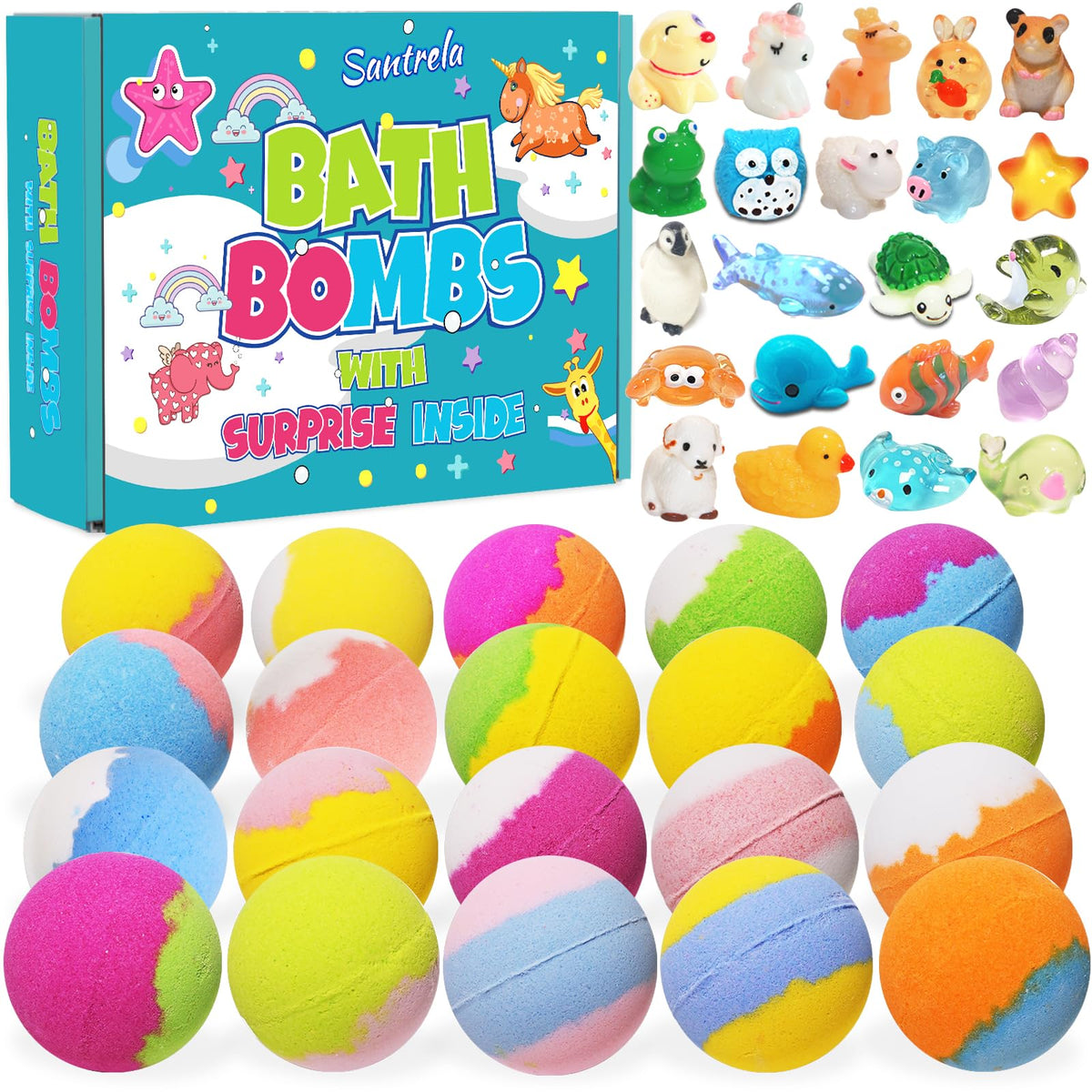 Santrela front box packaging showing 20-pack and colorful branding, fun gift appeal