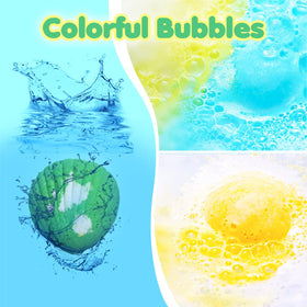 Santrela colorful shell-shaped bath bombs lined up, enticing play and sensory bath time