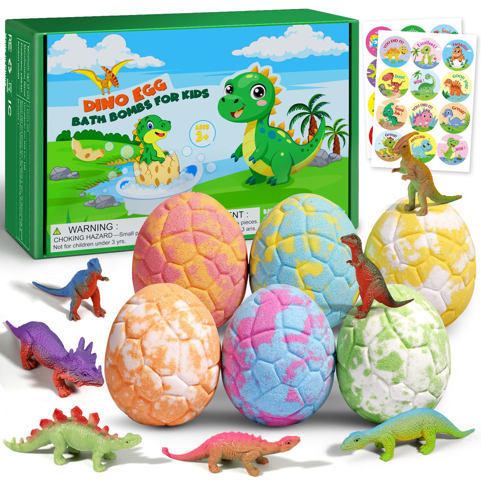 sanyi front packaging showing six colorful bath bombs and toys, great gift idea