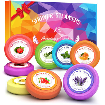 sanyi front packaging showing all eight colorful shower steamers and gift-ready design