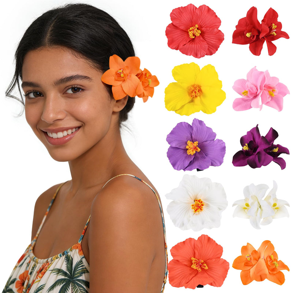 SAOROPEB front packaging view showing colorful hibiscus and orchid clips for gifting
