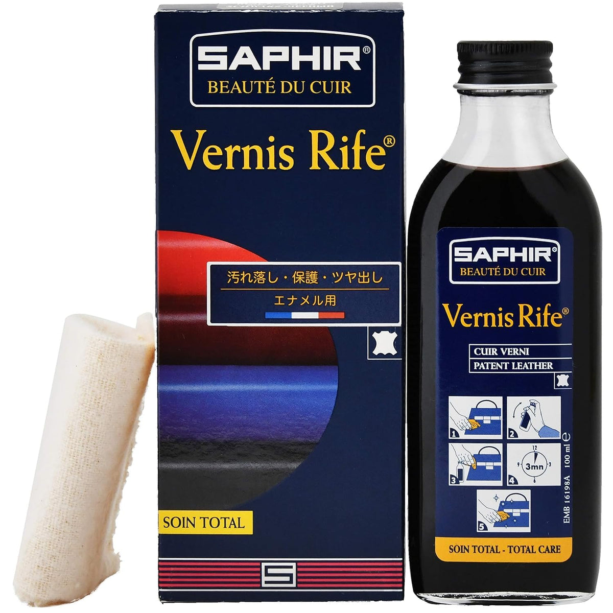 SAPHIR Vernis Rife front bottle view showing label and size, conveys professional care