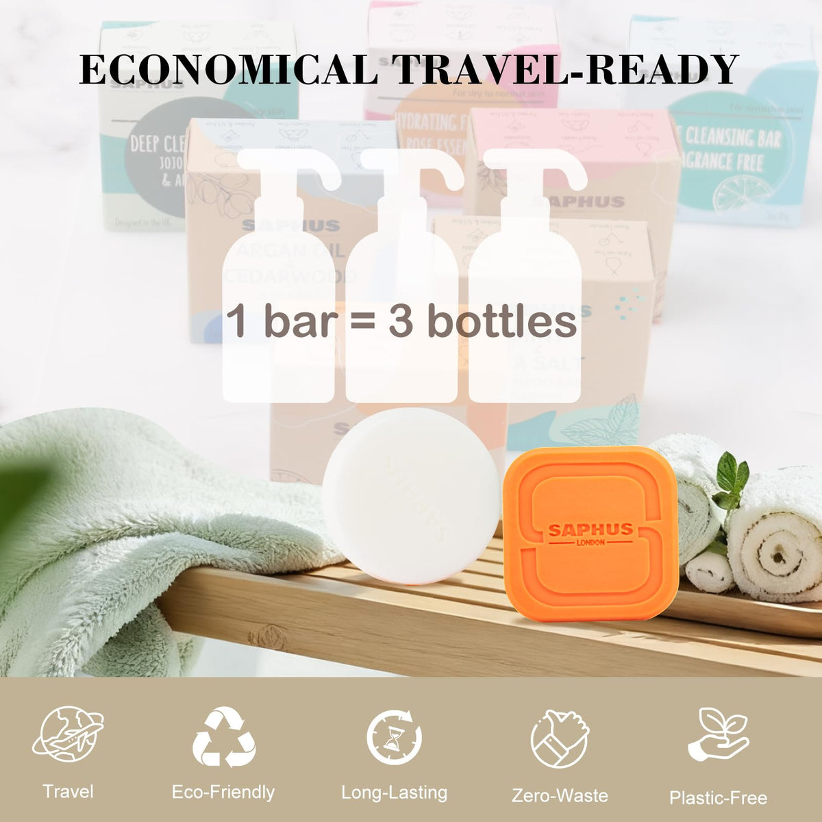 SAPHUS two bars packed in travel case for zero-waste convenience