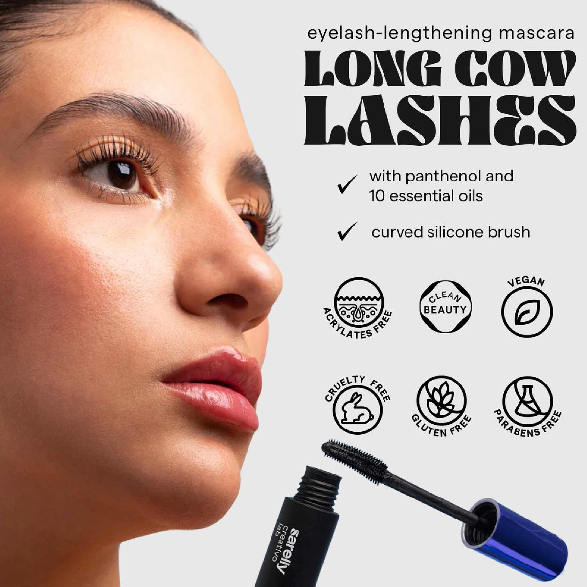 SARELLY mascara texture swiped showing smooth, buildable finish