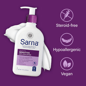 Sarna on bathroom counter in lifestyle scene for everyday gentle care benefit