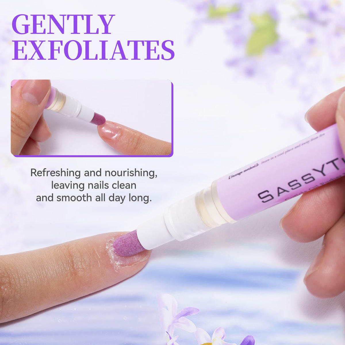 SASSYTIP kit flatlay with gel, pusher, and oil for complete care