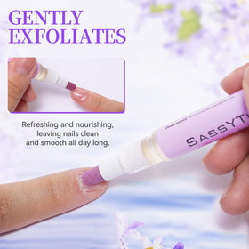 SASSYTIP kit flatlay with gel, pusher, and oil for complete care