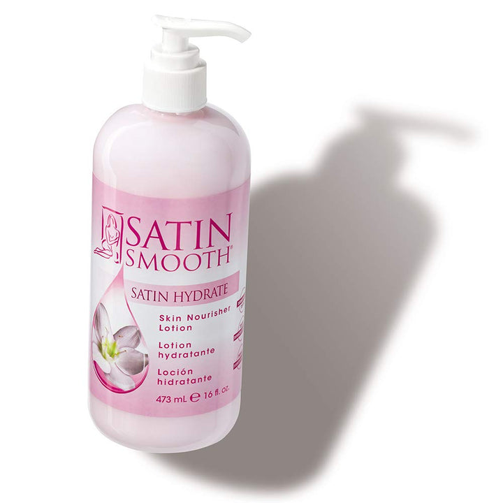 SATIN SMOOTH front packaging showing label and 16 fl oz bottle, clear professional look