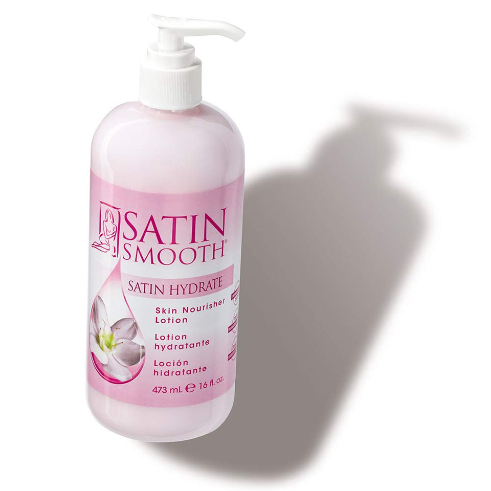 SATIN SMOOTH front packaging showing label and 16 fl oz bottle, clear professional look