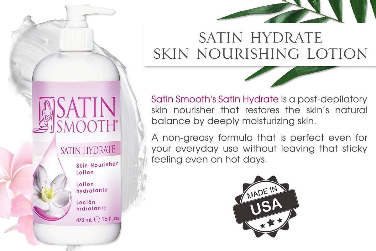 SATIN SMOOTH in bathroom setting on shelf, post-wax care integrated into routine