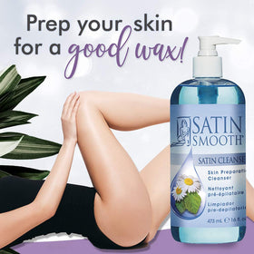 SATIN SMOOTH cleanser pouring to show silky texture and easy application