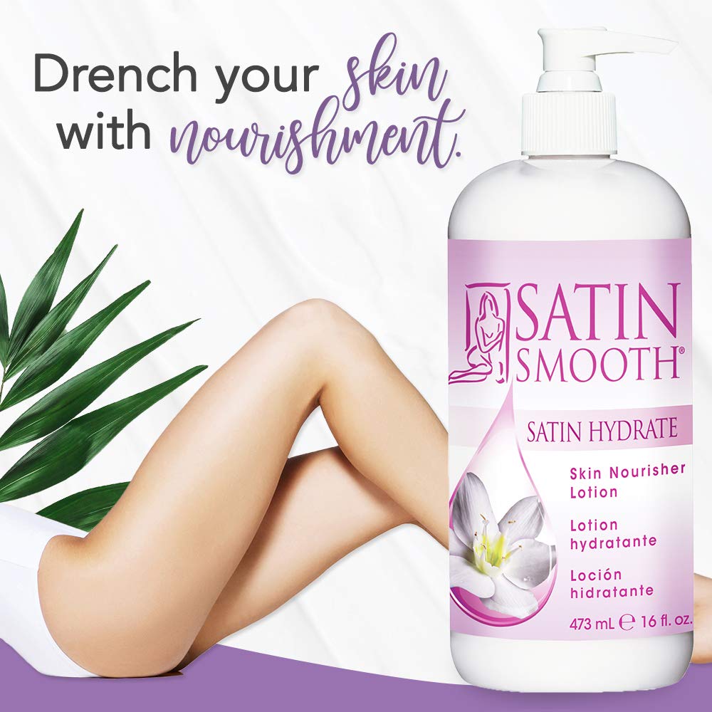 SATIN SMOOTH close-up of lotion texture, lightweight and fast-absorbing hydration