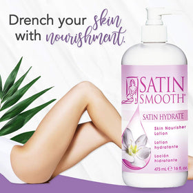 SATIN SMOOTH close-up of lotion texture, lightweight and fast-absorbing hydration