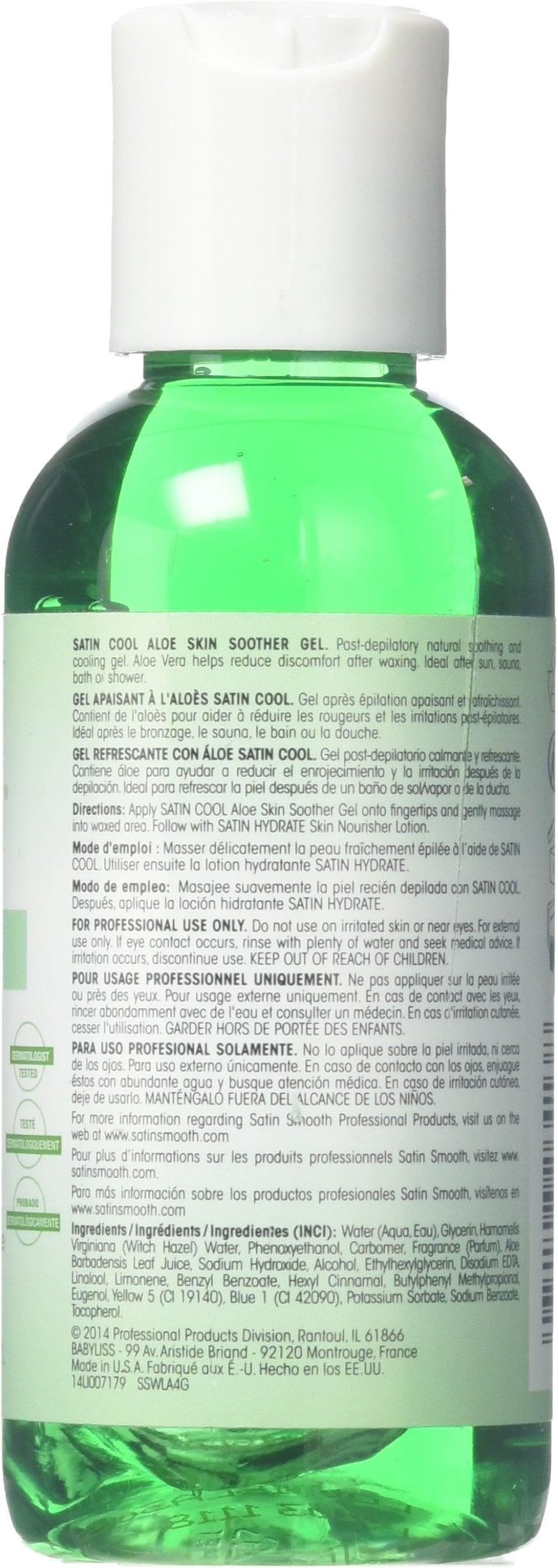 SATIN SMOOTH clear aloe gel texture close-up demonstrating cooling, quick-absorbing feel