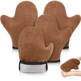 SATINIOR brown mitts front view showing four-pack for neat tanning