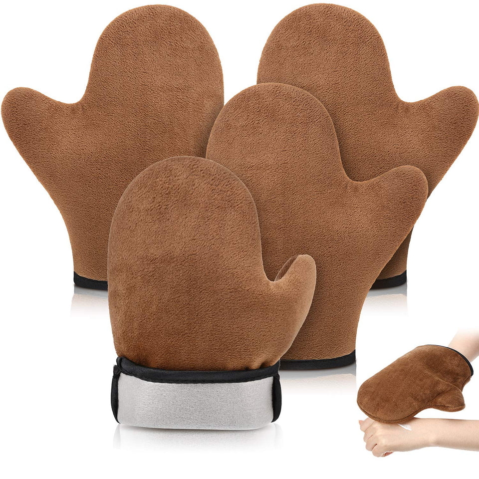 SATINIOR brown mitts front view showing four-pack for neat tanning