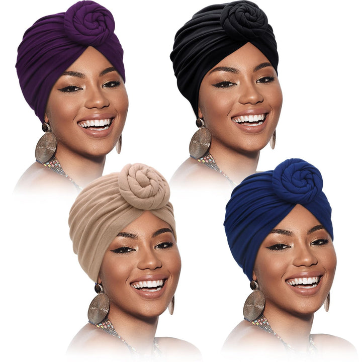 SATINIOR front view of four turbans showing versatile colors and instant styling benefit