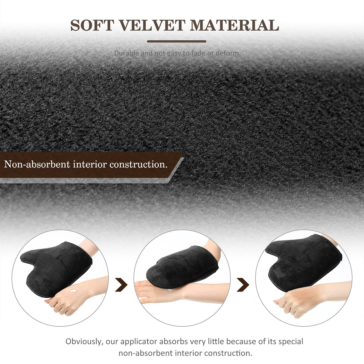 SATINIOR mitten applying self-tanner to forearm for streak-free, natural-looking finish