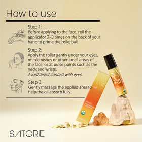Satorie in travel pouch pictured with tote indicating TSA-friendly, on-the-go skincare